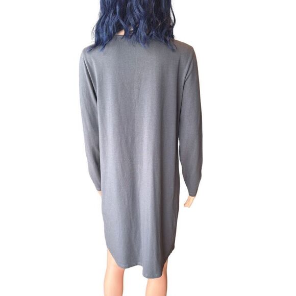 NWT Eileen Fisher Gray Long Sleeve Scoop Neck T-Shirt Dress Size Small - Picture 4 of 5